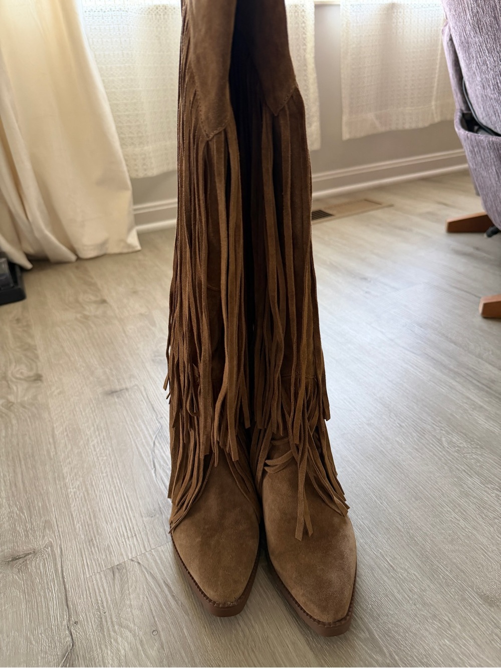 Ash | Gipsy Tall Fringed Suede Leather Over-The-Knee Boots Russet Festival 37 - Picture 8 of 13
